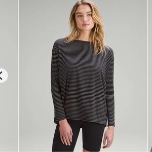 Lululemon- Back in Action LS- Sz L/XL (CHK MEASUREMENTS)- Gry/Wht Stripe